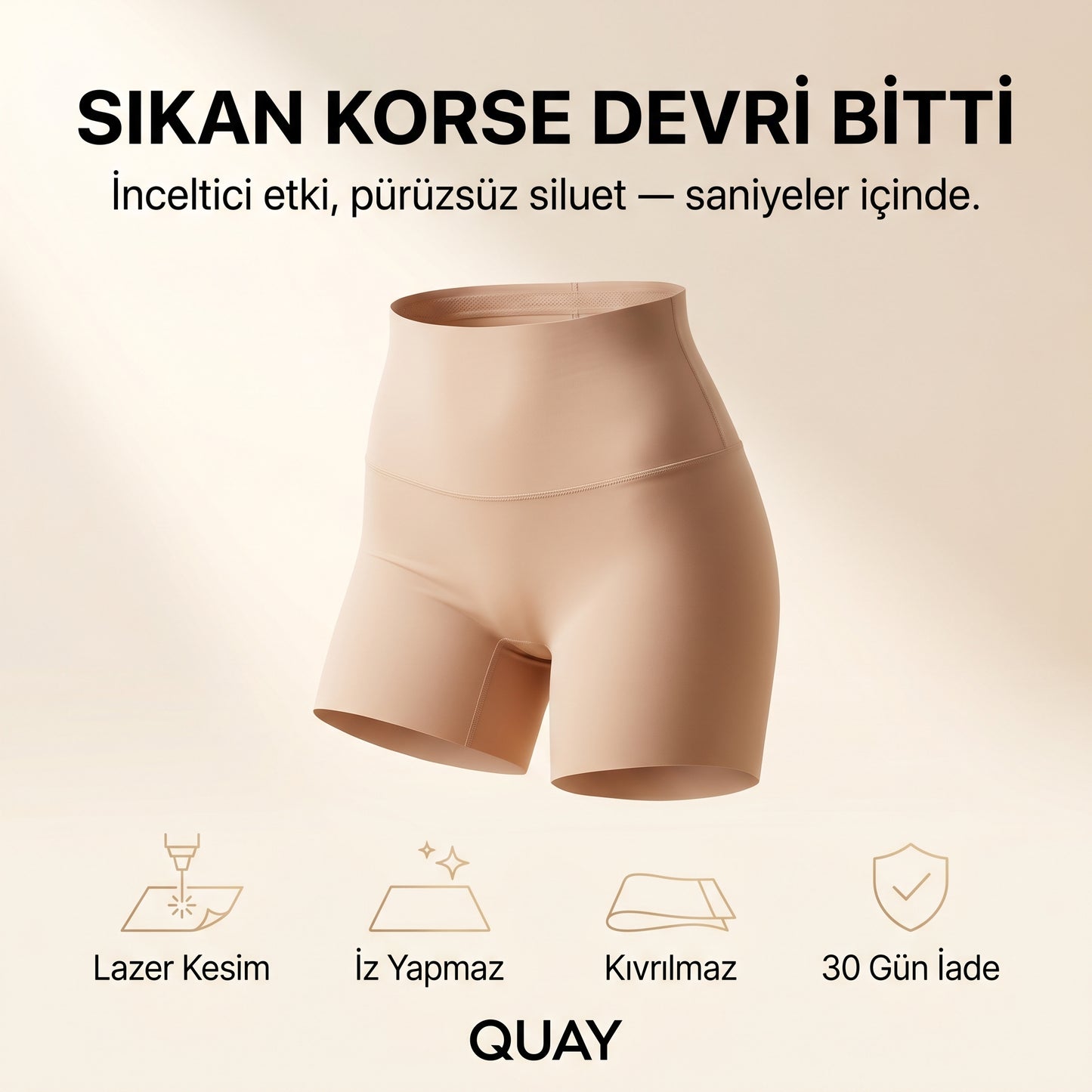 QUAY İz Yapmaz Korse Şort — Lazer Kesim, İnceltici Etkili Toparlayıcı