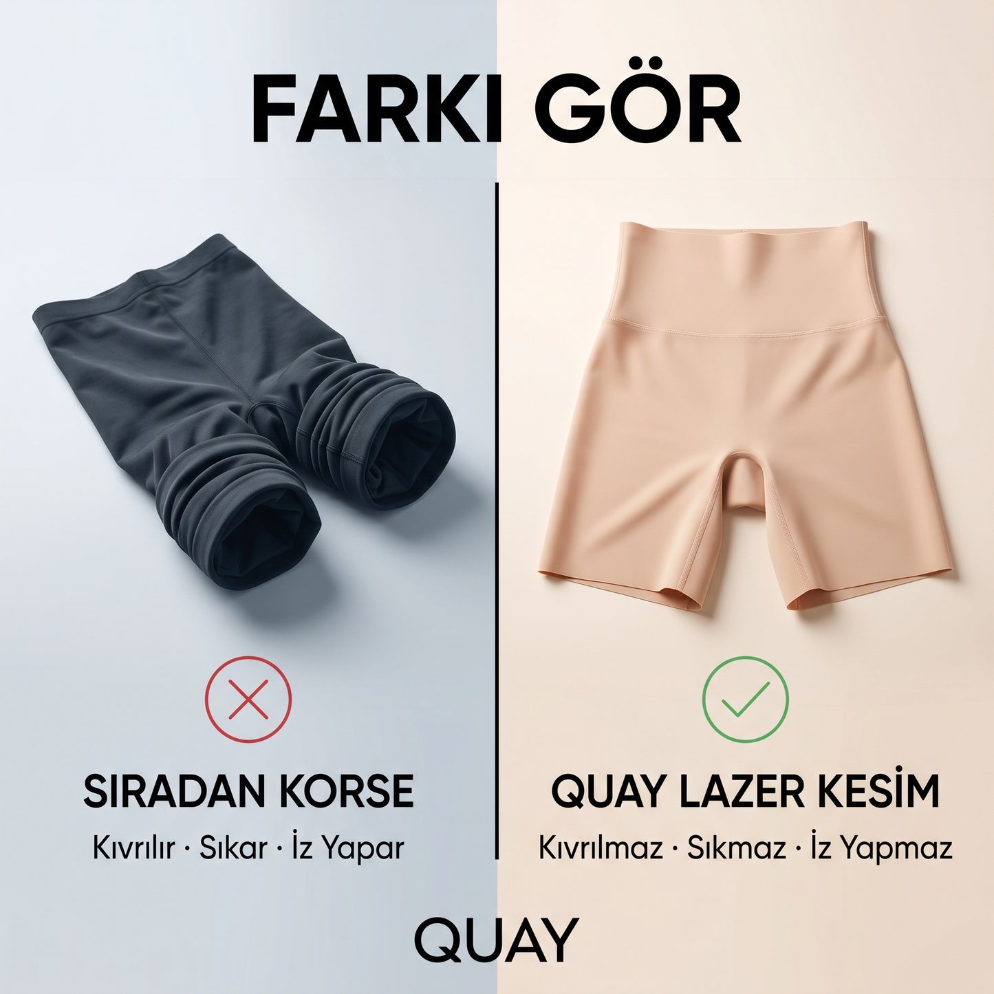 QUAY İz Yapmaz Korse Şort — Lazer Kesim, İnceltici Etkili Toparlayıcı